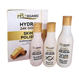 HB Organic 24K Gold Skin Polish with hyaluronic serum – luxury exfoliator with real gold flakes for instant radiance and hydration. Barcode: 1245012440003