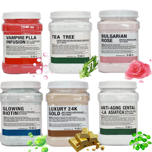 Bundle of 6 Facial Jelly Mask (Anti-Aging, Glowing Biotin, Vampire Plla, Luxury Gold, Bulgarian Rose, Tea Tree) 650g