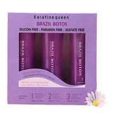 Keratine Queen Brazil Botox Professional 3-Piece Hair Treatment Kit, featuring Clarifying Shampoo, Smoothing Protein Treatment, and Deep Conditioner. Each bottle is 500ml. Barcode: 5060915676139
