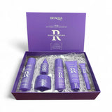 Bioaqua Anti Wrinkle Tighten High Moisture Retinol Skin Gift Box 6 piece set in luxurious purple packaging. Displays 45% Retinol and 5% Hyaluronic Acid features, containing cleanser 100g, toner 120ml, eye cream 20g, serum 30ml, lotion 80ml, and repair cream 60g with official barcode 6942349718816. Available online in Pakistan at Harram Store