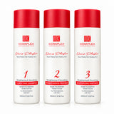Bk Keraplex Nanoplastia Treatment Kit 252ml x 3 in luxury red box. Shows Step 1 Deep Cleaning Shampoo, Step 2 Premium Keratin Treatment, and Step 3 Moisturizing Hair Mask with barcode 5060972179635, available online in Pakistan at Harram Store.