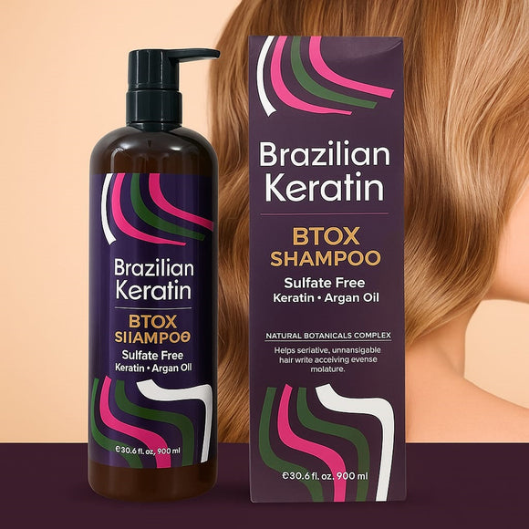 Brazilian Keratin Btox Shampoo 900ml - Sulfate-Free Keratin & Argan Oil Formula for Hair Growth & Strength | Barcode: 3938270103777 | Volumizing, Repairing & Frizz Control Shampoo | Professional Salon-Quality Hair Care