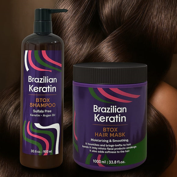 Brazilian Keratin Btox Shampoo (900ml) and Hair Mask (1000ml) bundle – sulfate-free keratin haircare duo with argan oil for strong, shiny, frizz-free hair. Barcode: 3938270103777
https://harramstore.com/products/brazilian-keratin-btox-shampoo-with-hair-mask-bundle