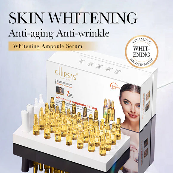 Chirs's Whitening Ampoule Serum - 2ml x 28pcs, with whitening and moisturizing ingredients including Vitamin C and Niacinamide, designed to brighten and even skin tone, reduce dark spots, and promote a youthful, radiant complexion. Available at Harram Store. Barcode: 6942017811375. Visit us at Harram Store.