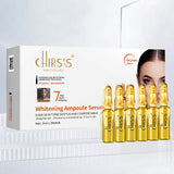 Chirs's Whitening Ampoule Serum - 2ml x 28pcs, with whitening and moisturizing ingredients including Vitamin C and Niacinamide, designed to brighten and even skin tone, reduce dark spots, and promote a youthful, radiant complexion. Available at Harram Store. Barcode: 6942017811375. Visit us at Harram Store.