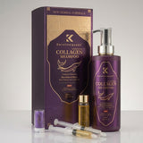 Professional 800ml bottle of Keratine Queen Nourishing Collagen Shampoo. The elegant black and gold packaging highlights the New Herbal Formula with Rich Protein and Argan Oil, designed to revitalize dry and damaged hair, available at Harram Store. Barcode: 55061092692950