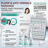Fayankou Peptide Protein Anti-Wrinkle and Brightening Freeze-Dried Powder Kit, an advanced professional skincare treatment. The kit contains 22 vials of Peptide Protein Freeze-Dried Powder (50mg each), 22 vials of Anti-Wrinkle Solution Efficacy (3ml each), and 2 bottles of Polypeptide Protein Anti-Wrinkle Essence (10ml each). High-tech lifting formula for wrinkles. Barcode: 6974772948577. Authentic luxury skincare available at Harram Store