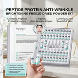 Fayankou Peptide Protein Anti-Wrinkle and Brightening Freeze-Dried Powder Kit, an advanced professional skincare treatment. The kit contains 22 vials of Peptide Protein Freeze-Dried Powder (50mg each), 22 vials of Anti-Wrinkle Solution Efficacy (3ml each), and 2 bottles of Polypeptide Protein Anti-Wrinkle Essence (10ml each). High-tech lifting formula for wrinkles. Barcode: 6974772948577. Authentic luxury skincare available at Harram Store
