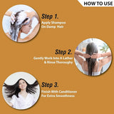 Luxliss Professional Keratin System Daily Care Shampoo (250ml) and Conditioner (200ml) set as shown in 'Shampoo and conditioner.jpg'. The professional silver and black packaging highlights the Argan Oil infused, moisturizing formula designed to protect and maintain amazing hair, available at Harram Store. Barcode: 811131035560, 811131035577