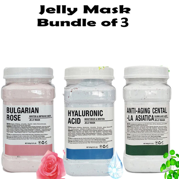 Bundle of 3 Facial Jelly Mask (Bulgarian Rose, Hyaluronic Acid, Anti-Aging) 650g