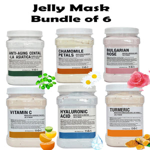 Bundle of 6 Facial Jelly Mask (Turmeric, Bulgarian Rose, Hyaluronic Acid, Chamomile, Vitamin C, Anti-Aging) 650g