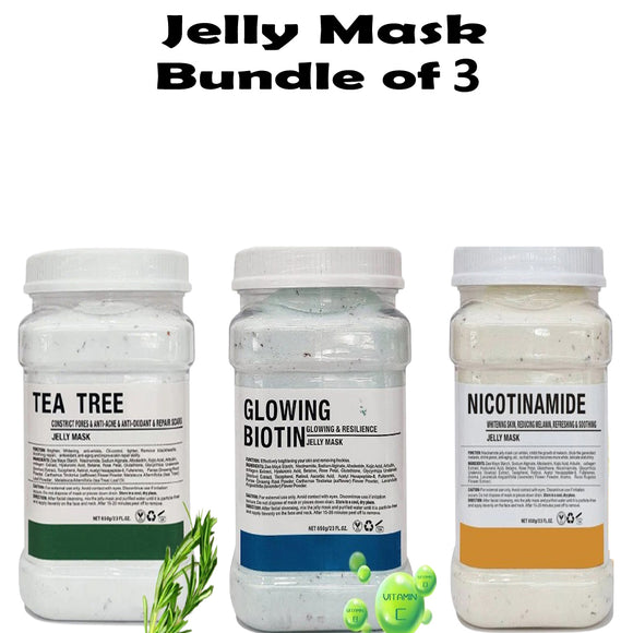 Bundle of 3 Facial Jelly Mask (Tea Tree, Glowing Biotin, Nicotinamide) 650g