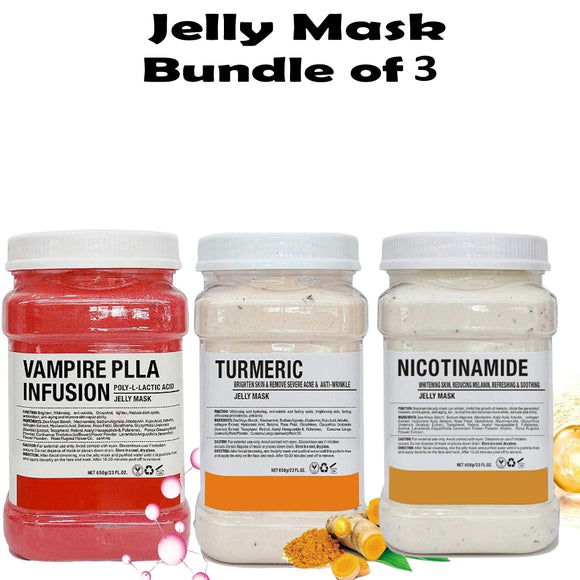 Bundle of 3 Facial Jelly Mask (Vampire Plla, Turmeric, Nicotinamide) 650g