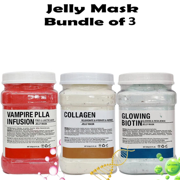 Bundle of 3 Facial Jelly Mask (Vampire Plla, Collagen, Glowing Biotin) 650g