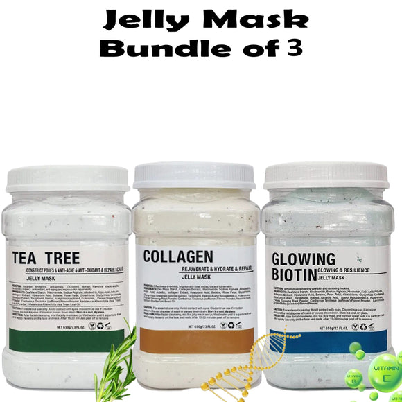 Bundle of 3 Facial Jelly Mask (Tea Tree, Collagen, Glowing Biotin) 650g