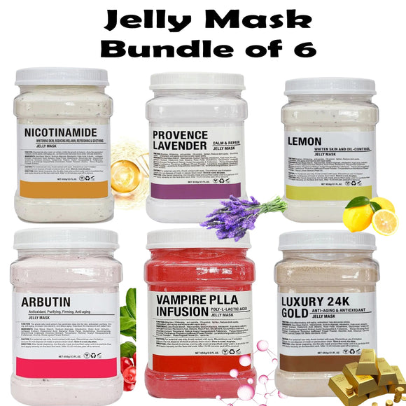 Bundle of 6 Facial Jelly Mask (Vampire Infusion, Luxury Gold, Arbutin, Lemon, Lavender, Nicotinamide) 650g