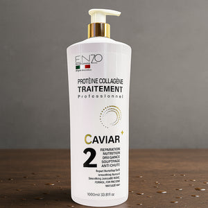 Enzo Professional Caviar Protein Collagen Treatment (1000ml) – Italian keratin repair hair mask in luxury bottle with gold accents, for frizz-free shine, smoothing, and anti-hair fall. Barcode: 8005682187232