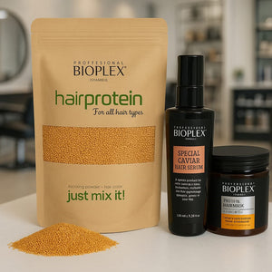 Bioplex Ultimate Hair Care Combo Pack featuring Protein Hair Masque (500ml), Special Caviar Serum (100ml), and Hair Protein treatment for complete repair and luxury haircare