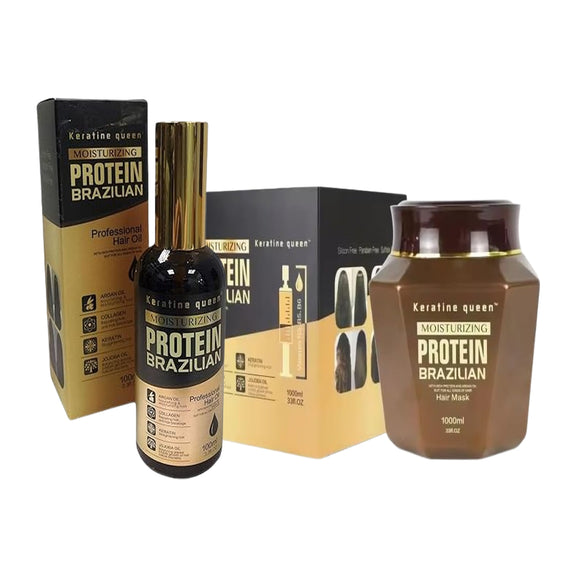 Keratine Queen Moisturizing Protein Brazilian Hair Mask & Serum Combo (Barcode: 5060518886638) - Professional hair repair duo with deep conditioning mask and frizz-control serum for damaged, keratin-treated hair