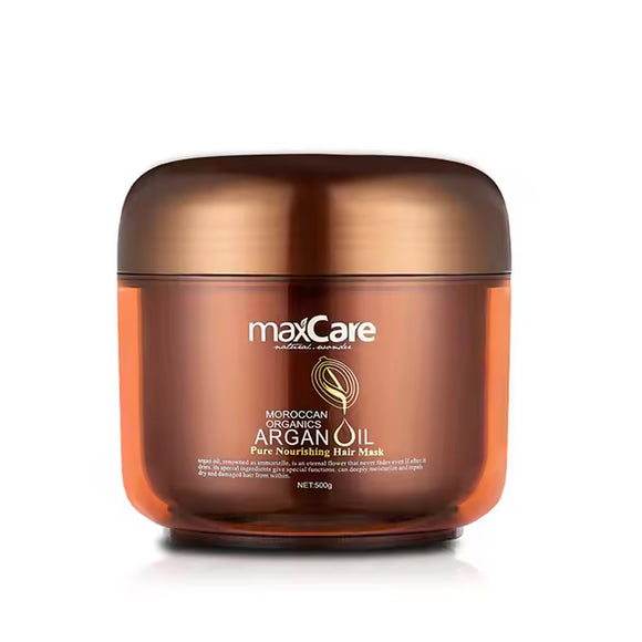 MaxCare Moroccan Organics Argan Oil Hair Mask, 500g jar. Pure Nourishing Hair Mask for deep hydration, protection, and strength, suitable for all hair types. Barcode: 8051414580369