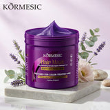 Kormesic Purple Hair Mask in a professional 500ml white jar. Multi-Nourishing, silky anti-frizz formula specifically designed for color-treated hair (blonde, silver, grey, highlighted). Neutralizes brassy yellow and orange tones, deeply repairs damaged fibers, and provides comprehensive color protection care. Barcode: 5061018500925. Authentic imported haircare available at Harram Store.