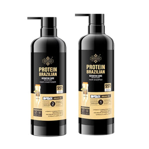 Hephaes Brazilian Keratin Repair Duo: A bundled pack containing both the 900ml Shampoo and 900ml Conditioner for damaged hair, featuring Keratin, Collagen, and Argan Oil to eliminate frizz and boost shine