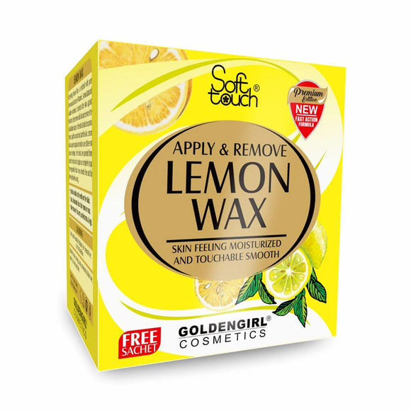 Soft Touch Lemon Wax for smooth hair removal – enriched with natural lemon extracts, Vitamin C, and antioxidants. Easy-to-use stripless wax for arms, legs, underarms, and bikini line. No heating required. Barcode: 8964000900185.