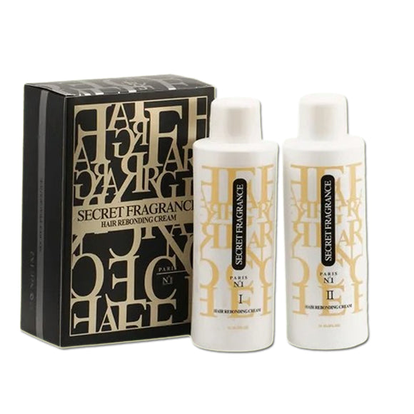 Secret Fragrance Hair Rebounding Cream 900g + 900g kit with a smoothing and straightening formula for professional use, designed to transform frizzy, unruly hair into sleek, straight locks. Ideal for long-lasting results on chemically treated hair. Comes with a rebounding cream and neutralizing cream for optimal hair straightening and shine